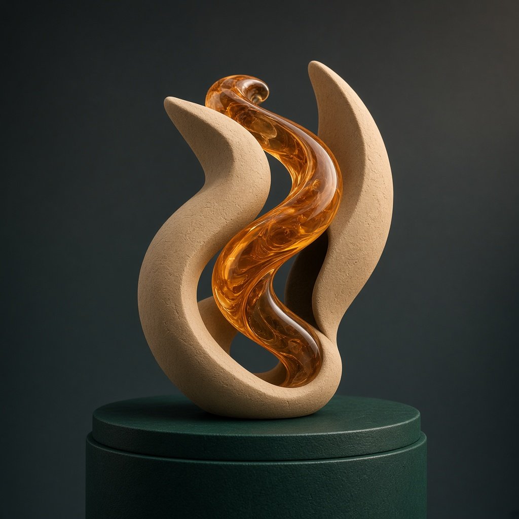 Dimensional emblem sculpture under studio light